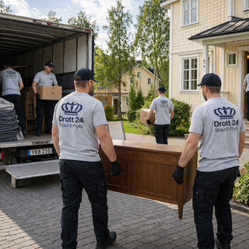 Drott24 lastar in möbler i en lastbil