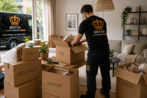 En man som packar ner i en flyttlåda